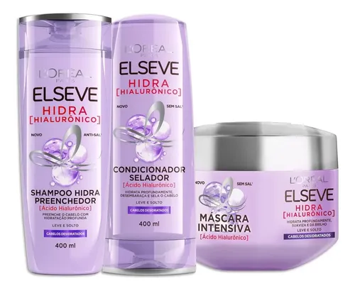 Kit Hidra Hialurônico Shampoo 400ml Condicionador 400ml Creme 300g Elseve